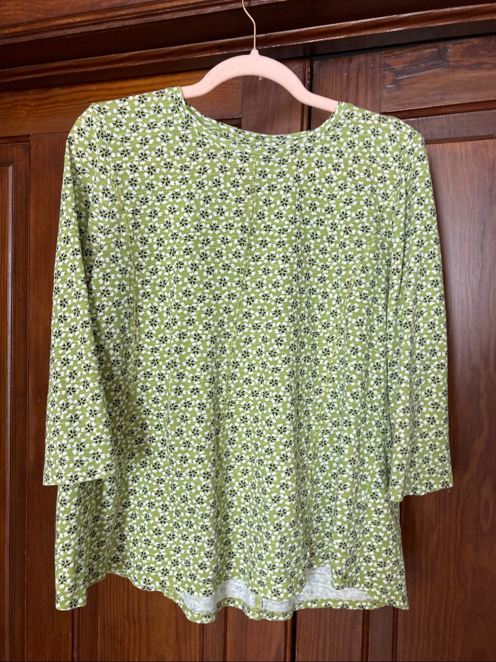 J. Jill Green Floral 3/4 Sleeve 100% Pima Cotton Top M